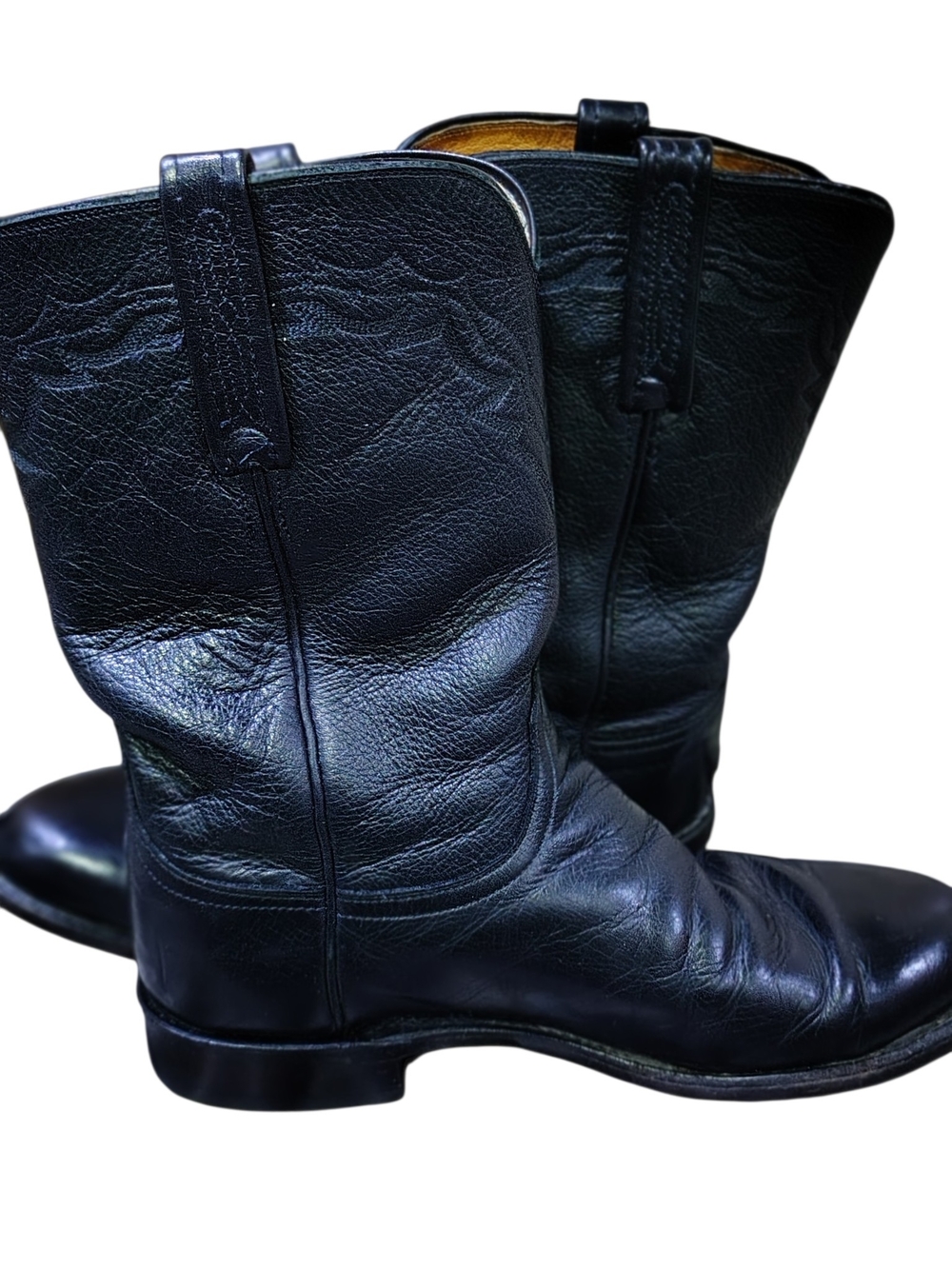 Lucchese Black Leather Western Pull-On Boots